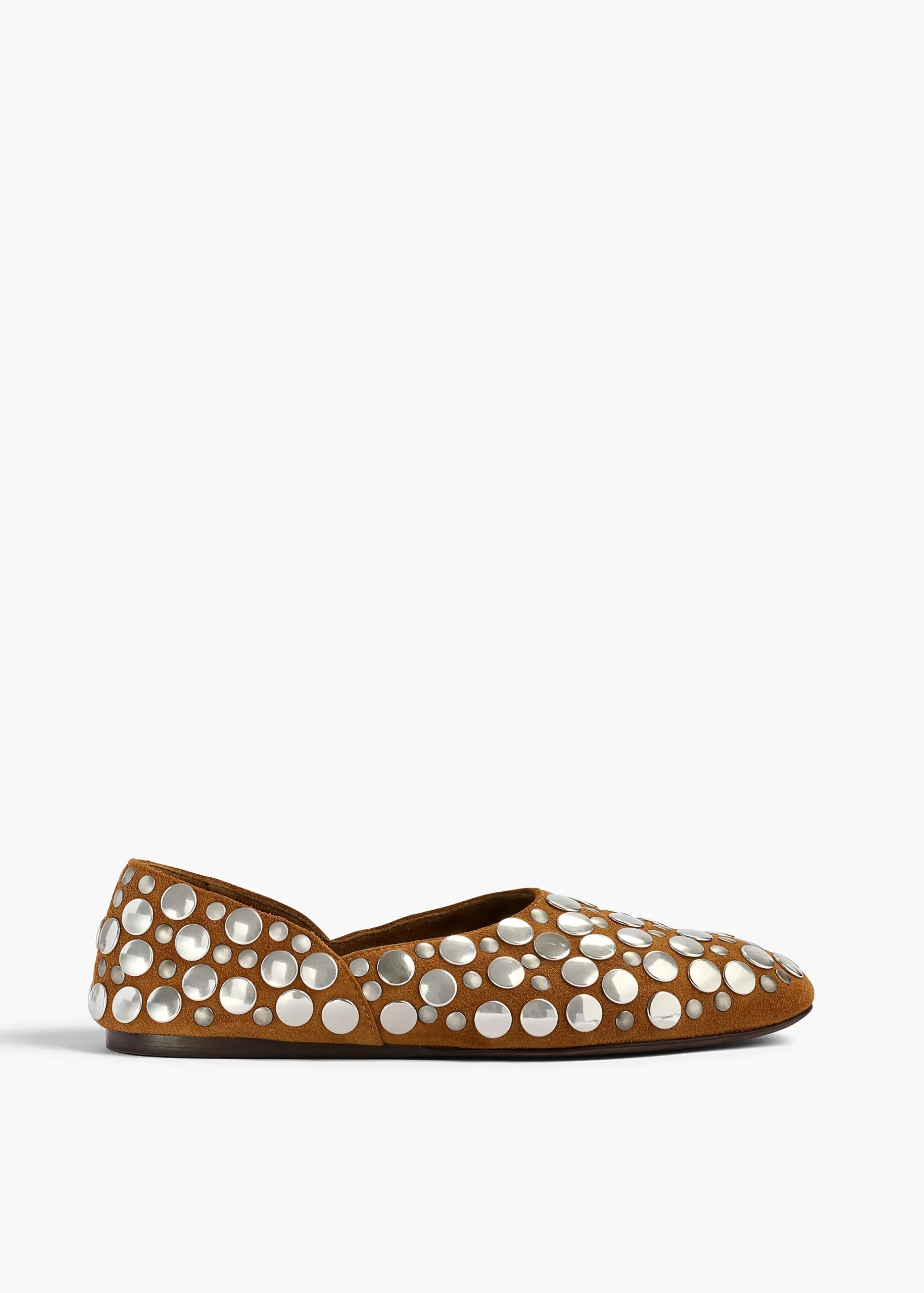 Jane Flat in Caramel Suede with Silver Studs