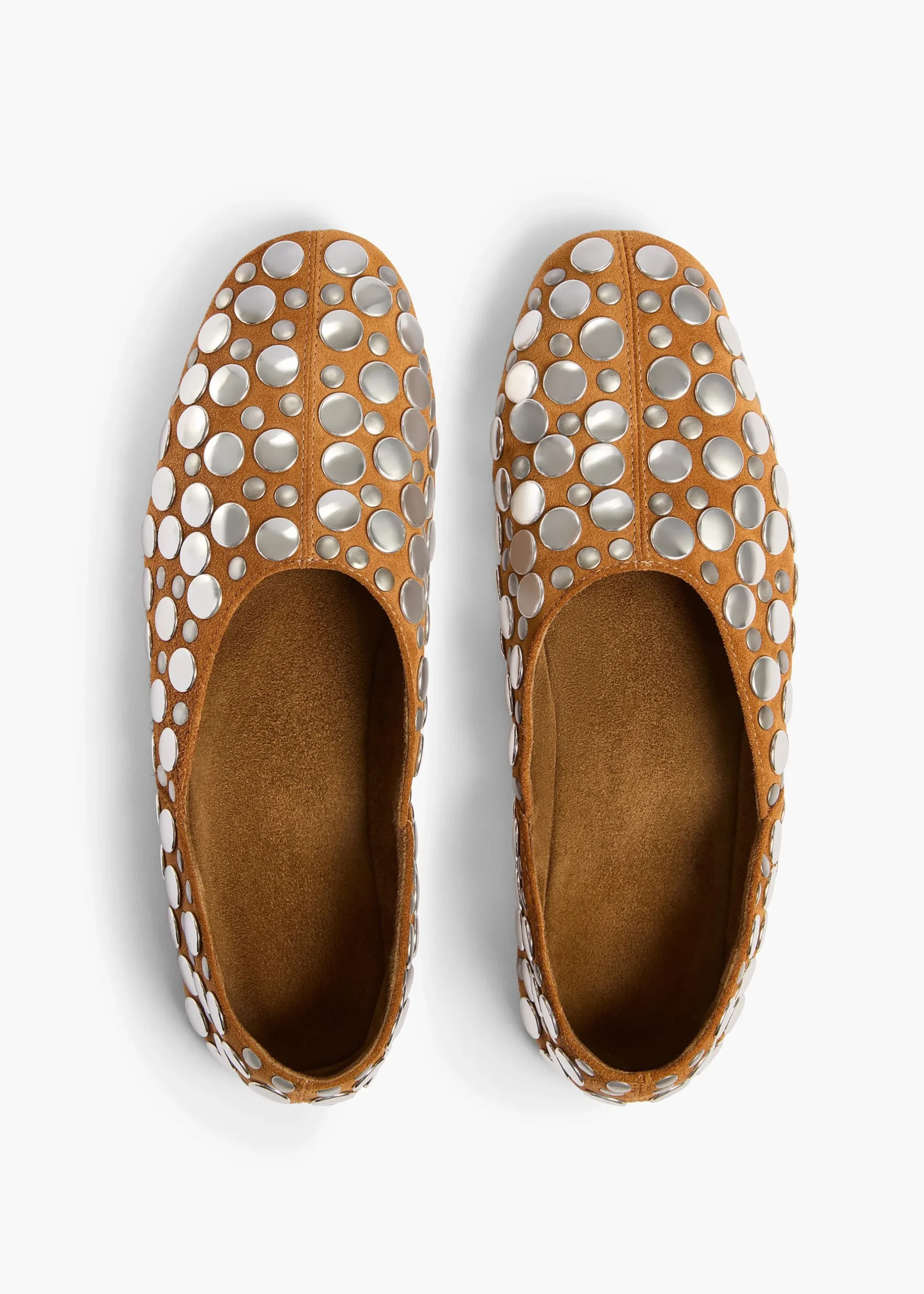 Jane Flat in Caramel Suede with Silver Studs