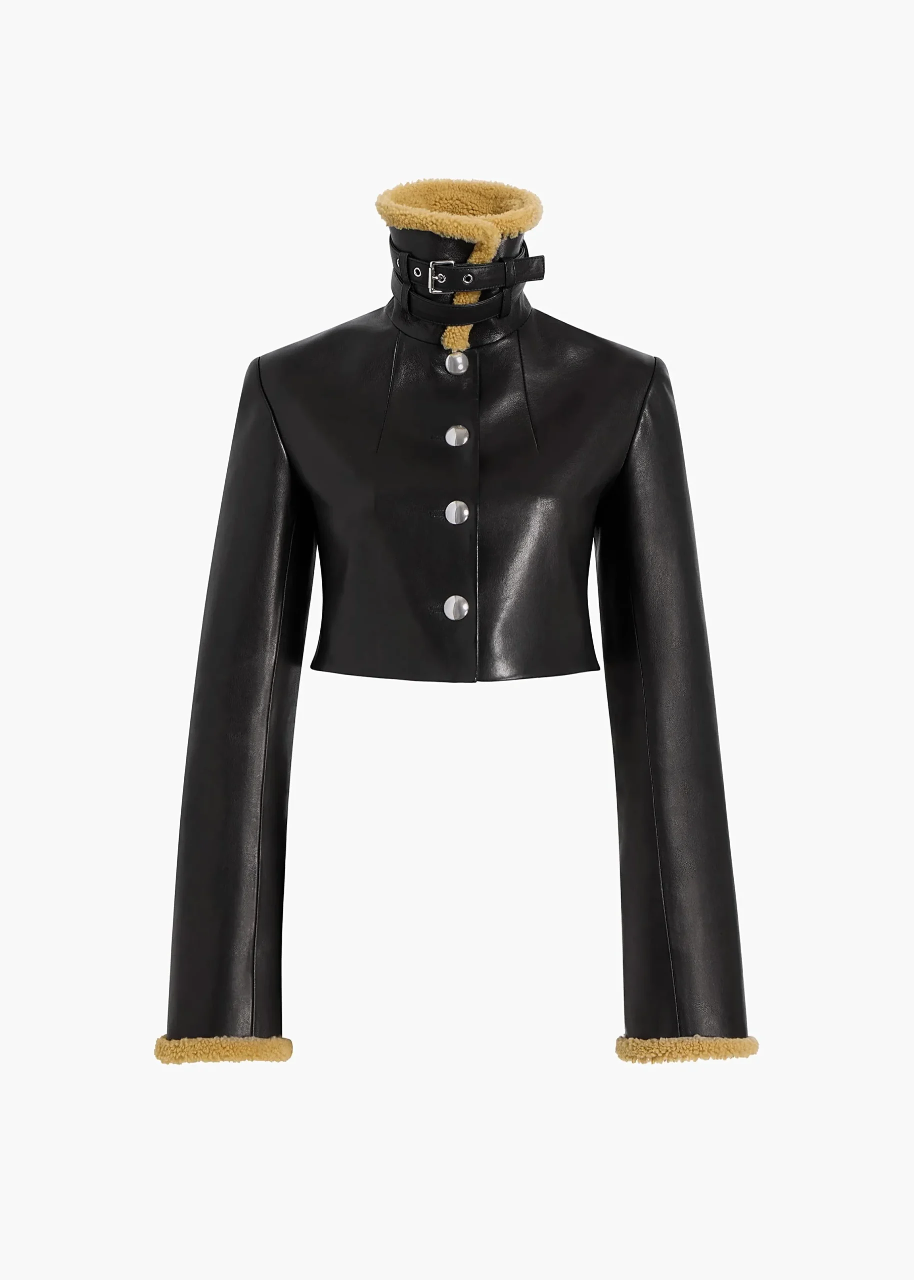 Jodie Jacket in Black Leather with Shearling