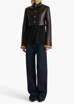 Jodie Jacket in Black Leather with Shearling