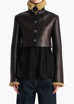 Jodie Jacket in Black Leather with Shearling