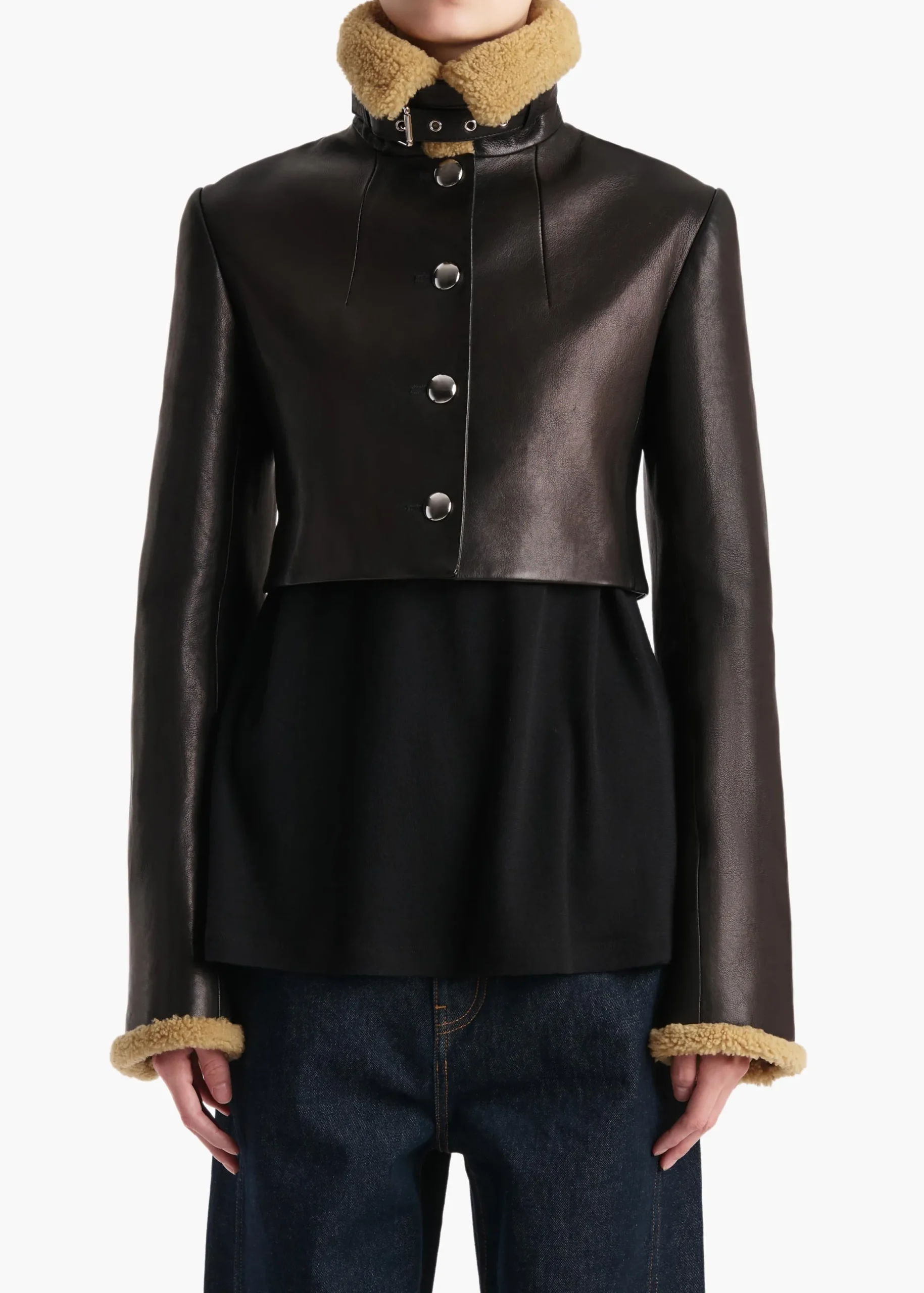 Jodie Jacket in Black Leather with Shearling