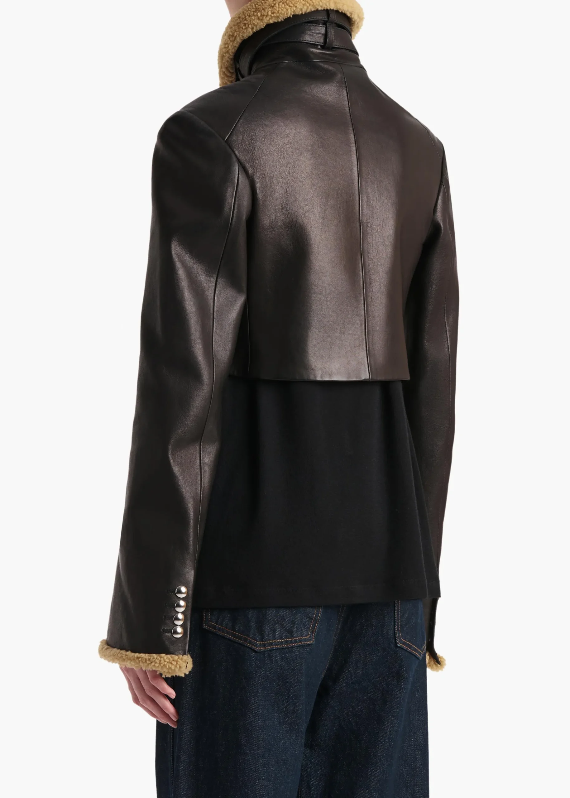 Jodie Jacket in Black Leather with Shearling