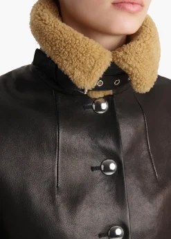 Jodie Jacket in Black Leather with Shearling