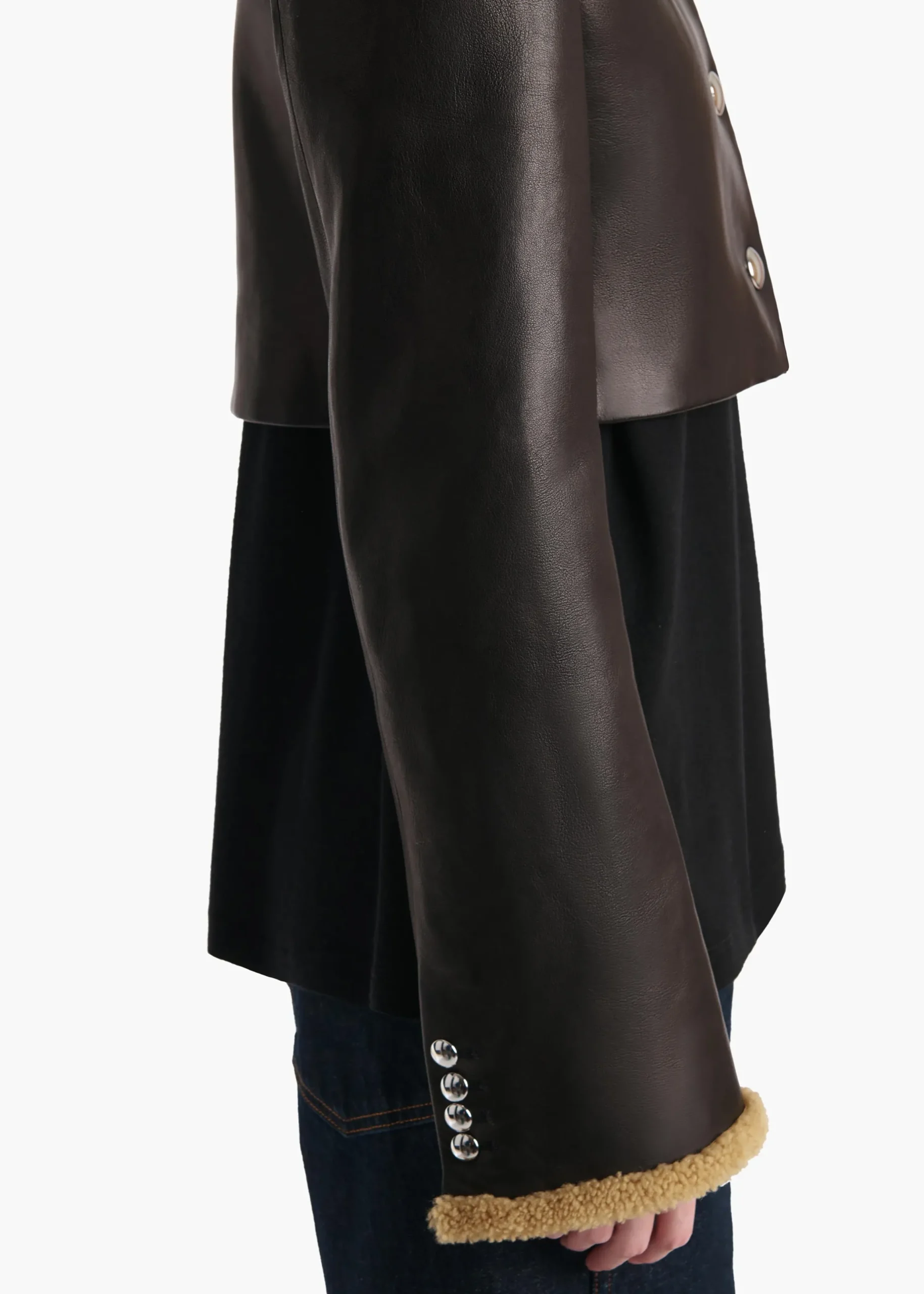 Jodie Jacket in Black Leather with Shearling