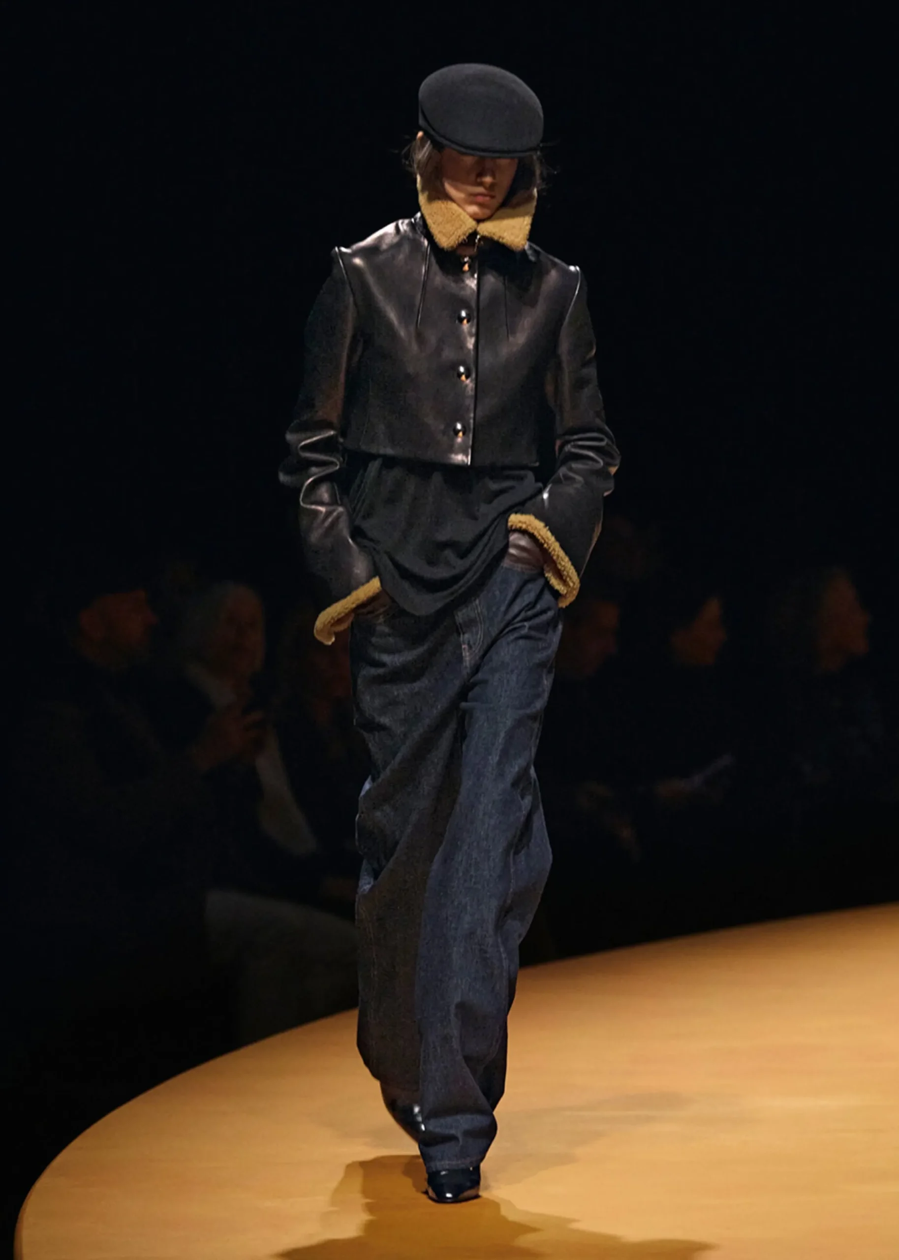 Jodie Jacket in Black Leather with Shearling