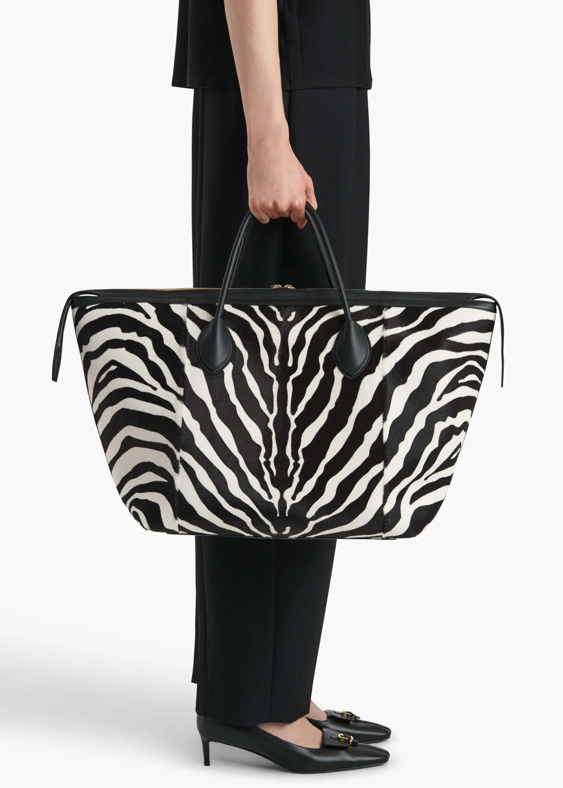 Kasia Tote in Black Leather with Zebra Print Haircalf