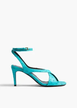 Liria Ankle Strap Sandal in Crystal Blue Ostrich