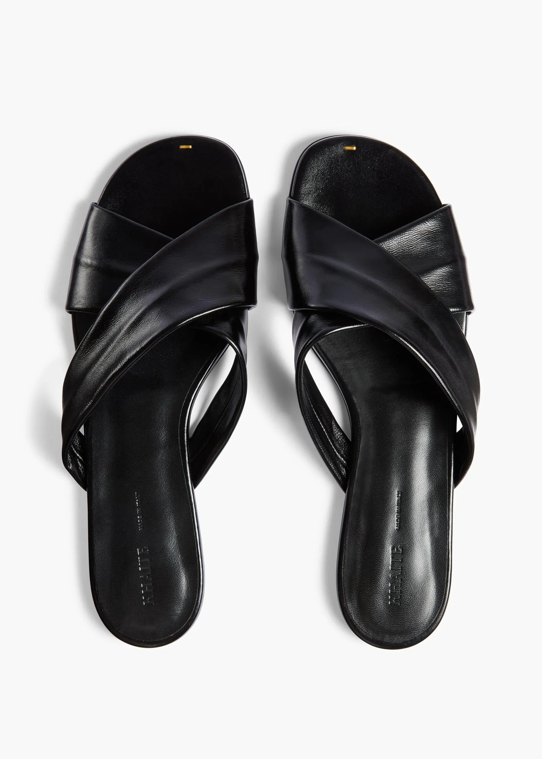 Liria Flat Sandal in Black Glazed Leather