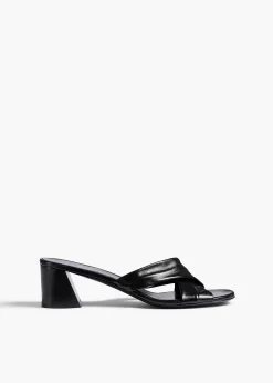 Liria Sandal in Black Glazed Leather