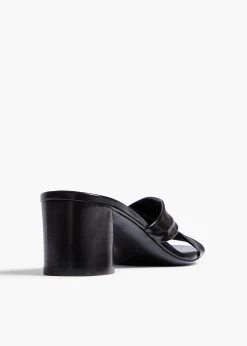 Liria Sandal in Black Glazed Leather