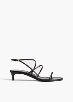 Loop Kitten Heel Sandal in Black Leather