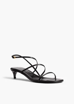 Loop Kitten Heel Sandal in Black Leather