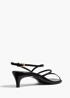 Loop Kitten Heel Sandal in Black Leather