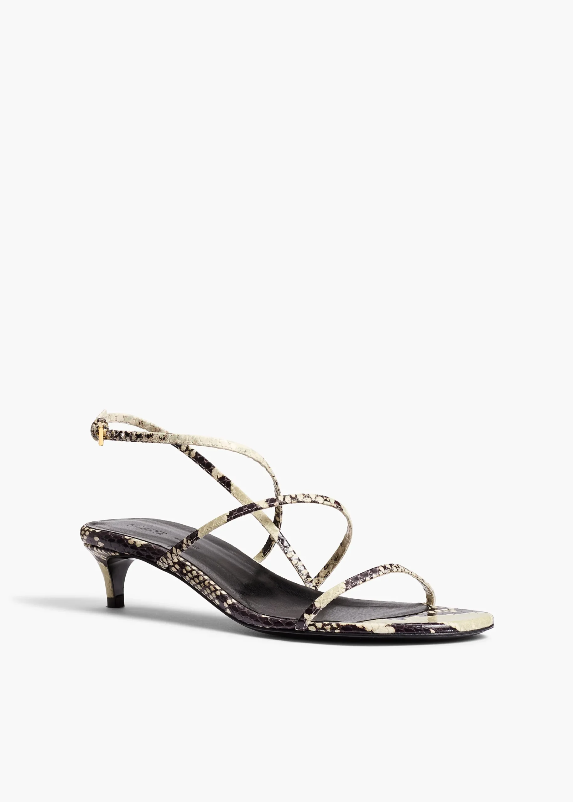 Loop Kitten Heel Sandal in Natural Python-Embossed Leather
