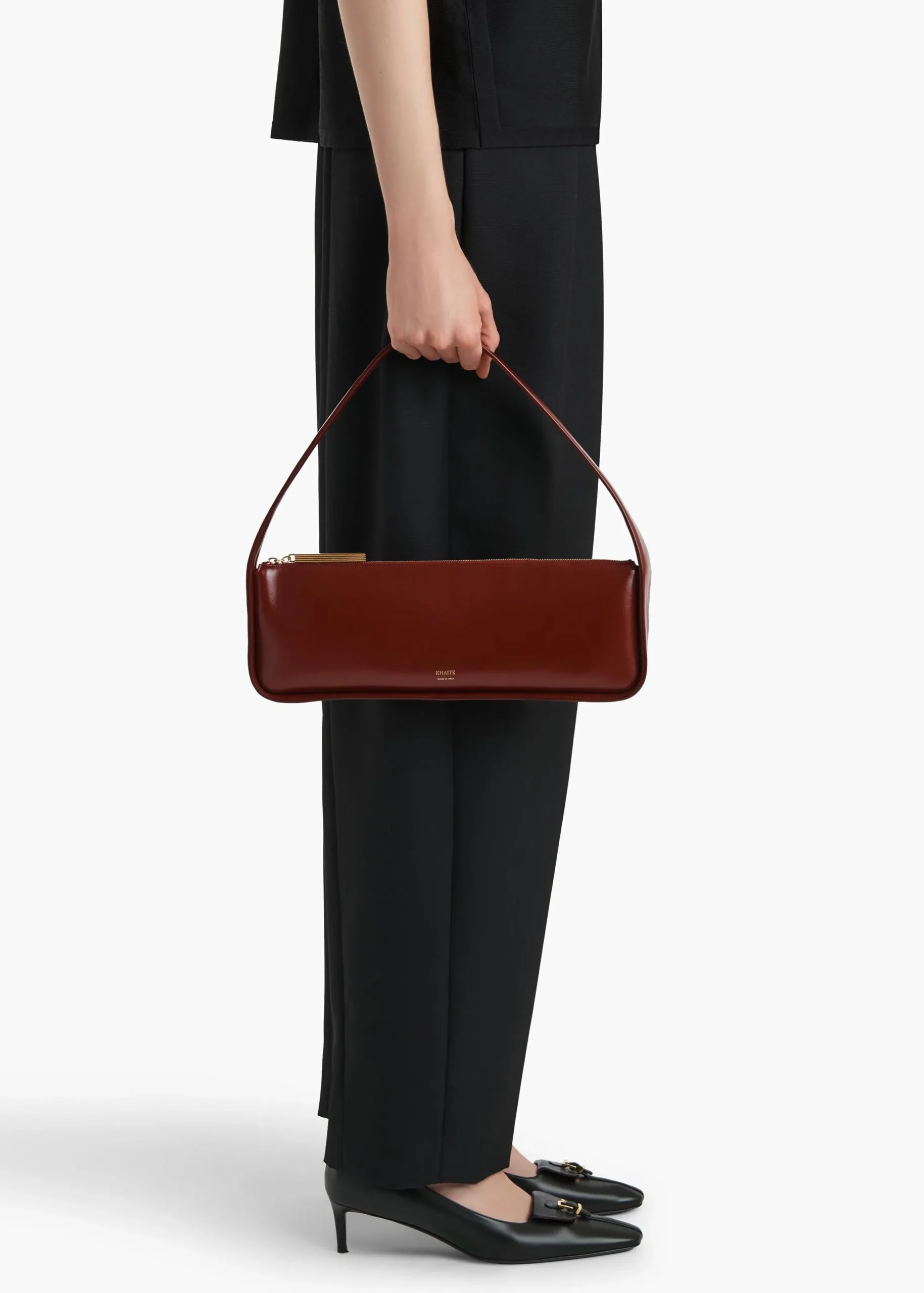 Lori Baguette Bag in Bordeaux Crackle Patent Leather