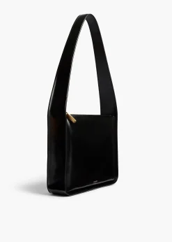 Lori Squared Bag in Black Crackle Patent Leather