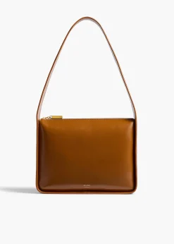 Lori Squared Bag in Dark Honey Crackle Patent Leather