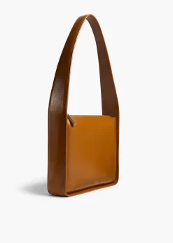 Lori Squared Bag in Dark Honey Crackle Patent Leather