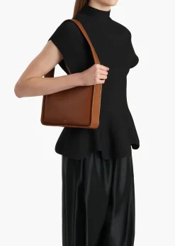 Lori Squared Bag in Dark Honey Crackle Patent Leather