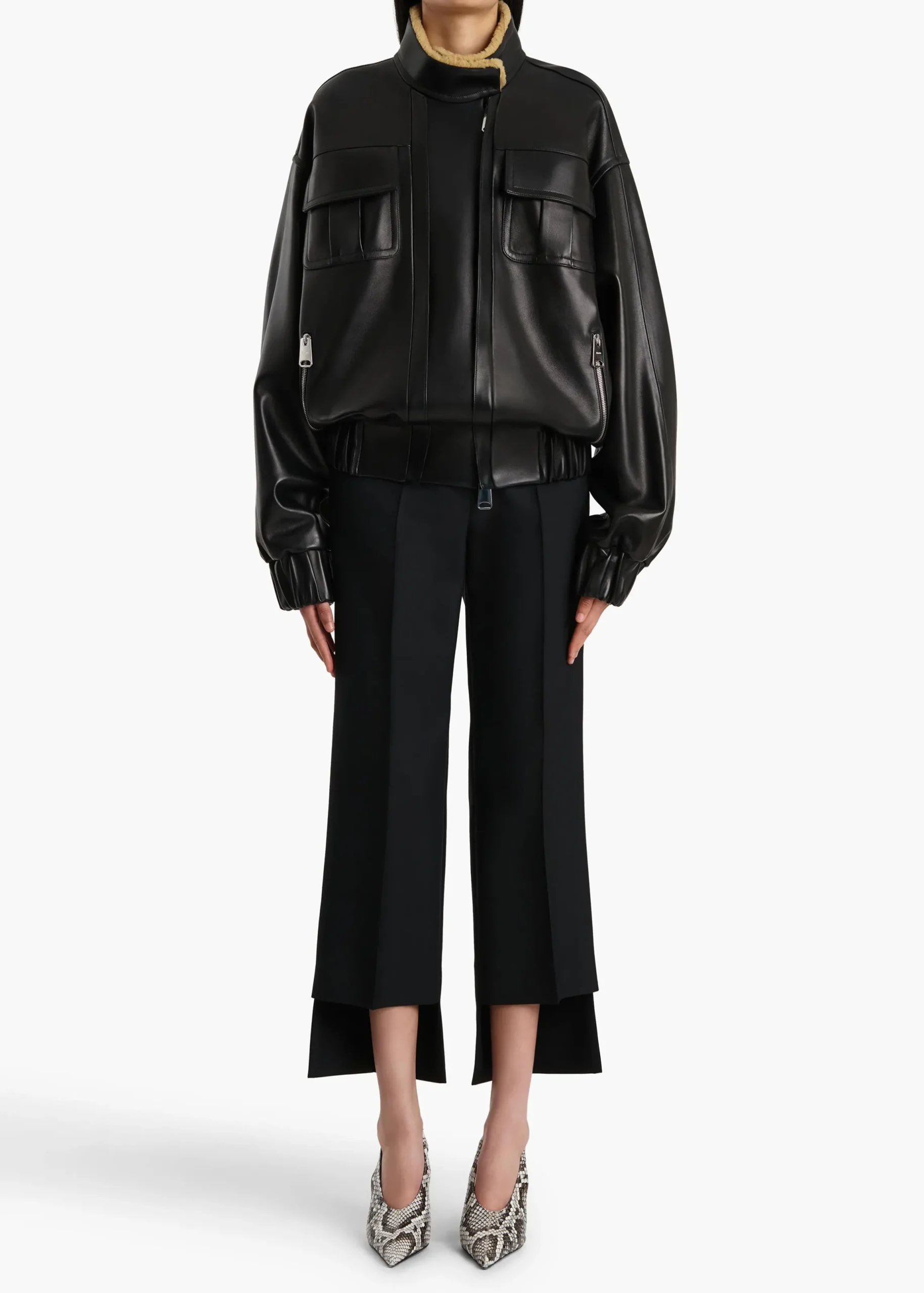 Malone Jacket in Black Leather with Shearling Collar