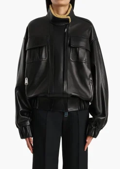 Malone Jacket in Black Leather with Shearling Collar