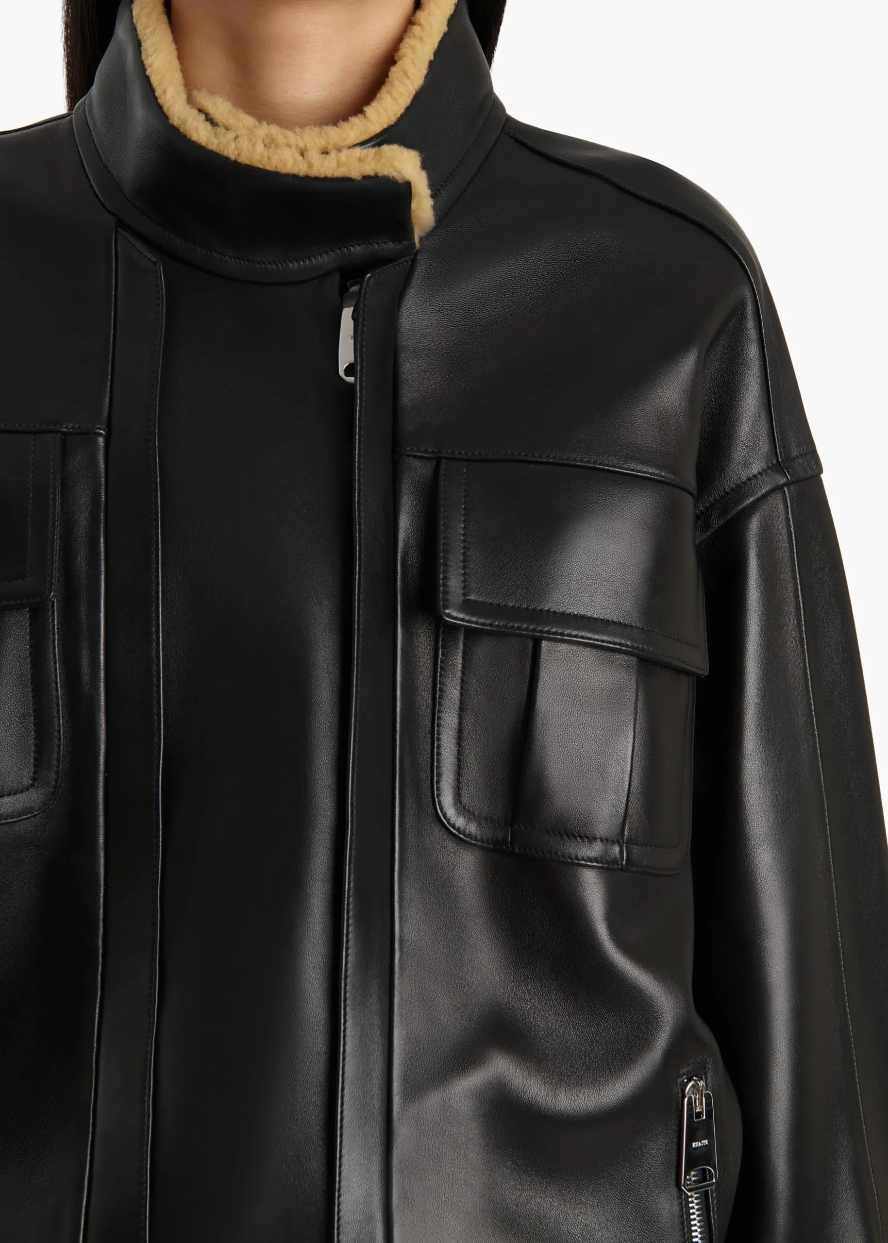Malone Jacket in Black Leather with Shearling Collar