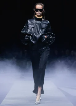 Malone Jacket in Black Leather with Shearling Collar