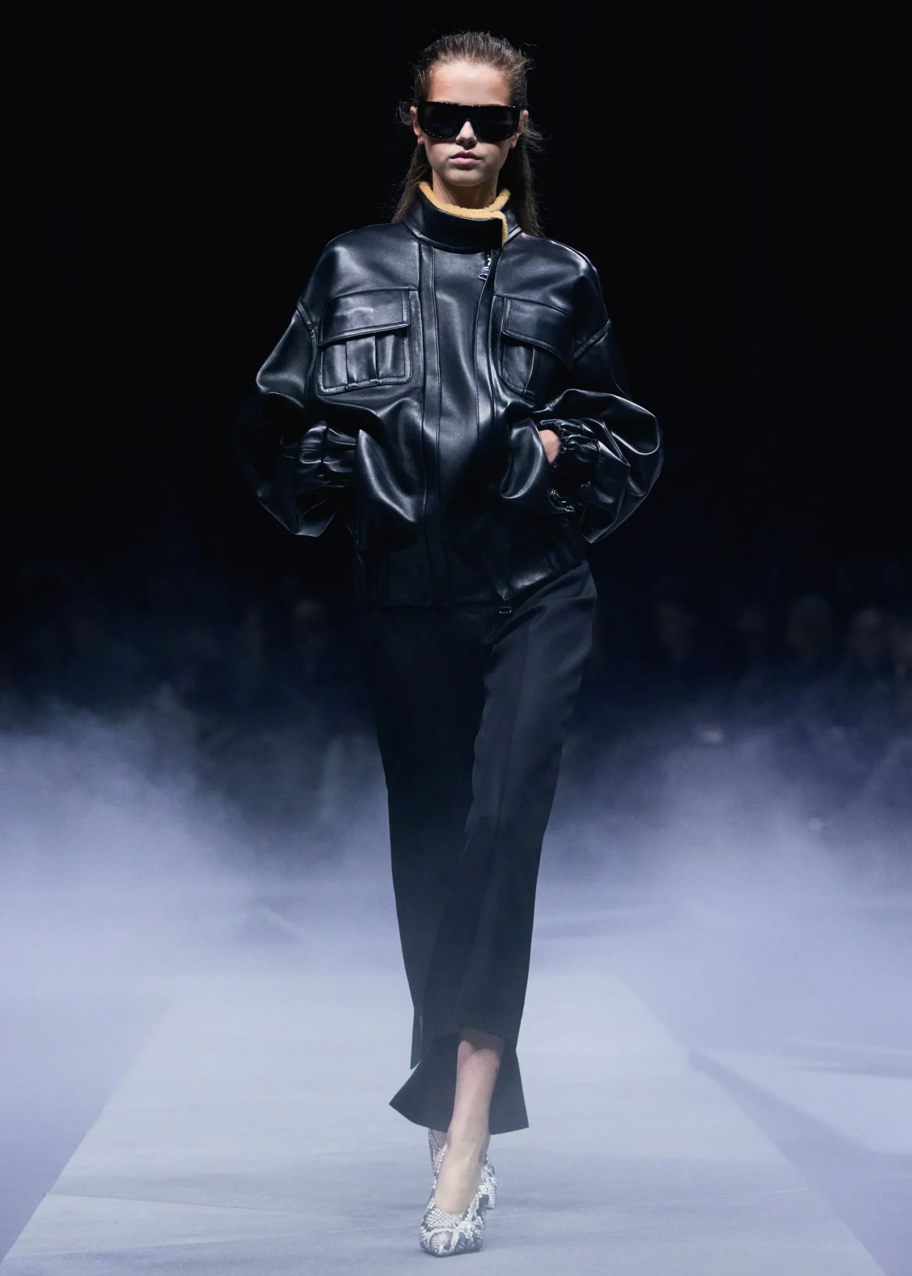 Malone Jacket in Black Leather with Shearling Collar
