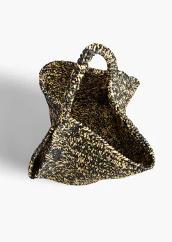 Medium Lotus Tote in Black and White Raffia