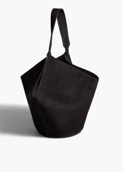 Medium Lotus Tote in Black Suede