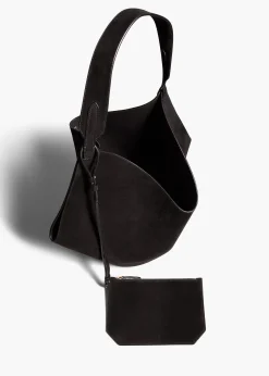 Medium Lotus Tote in Black Suede