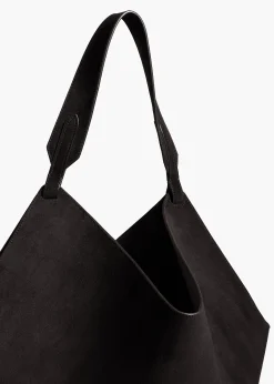 Medium Lotus Tote in Black Suede
