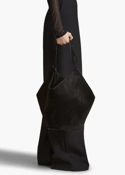 Medium Lotus Tote in Black Suede