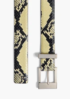 Medium Manhattan Belt in Natural Python-Embossed Leather with Silver