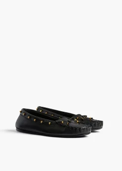 Milly Flat in Black Pebbled Leather
