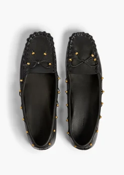 Milly Flat in Black Pebbled Leather