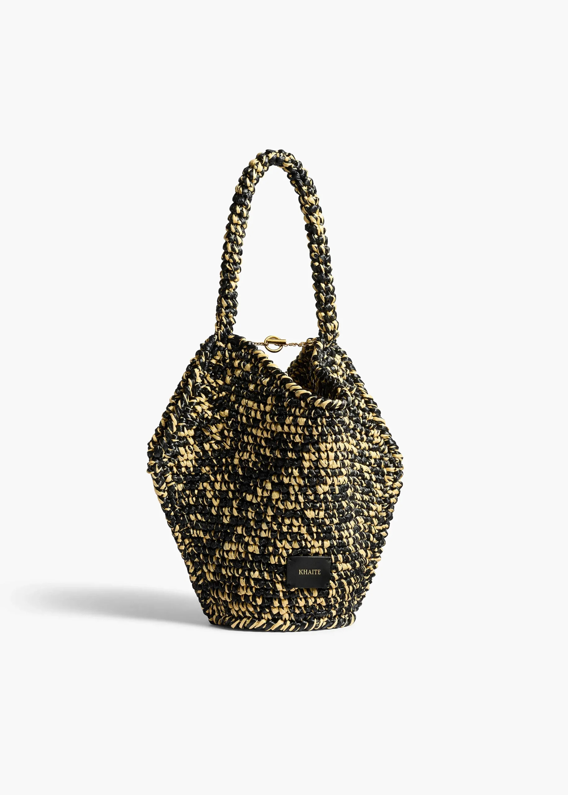 Mini Lotus Tote in Black and White Raffia