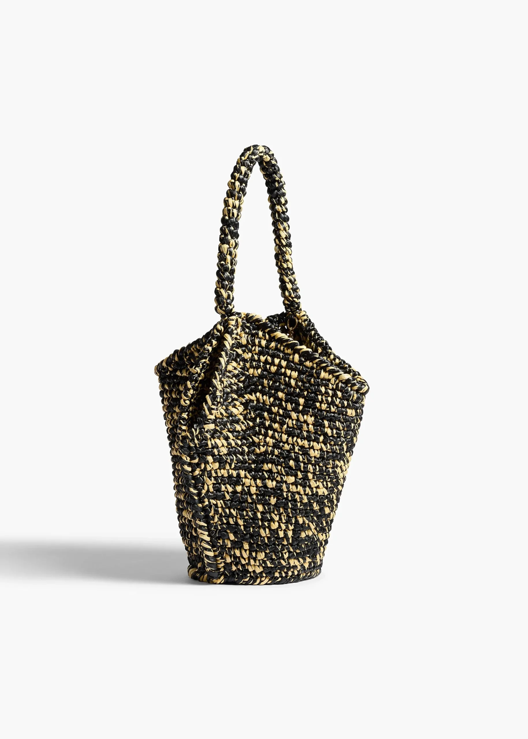 Mini Lotus Tote in Black and White Raffia
