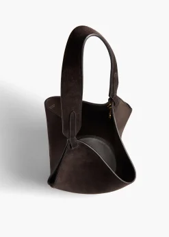 Mini Lotus Tote in Dark Brown Suede
