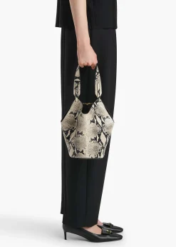 Mini Lotus Tote in Natural Python-Embossed Leather