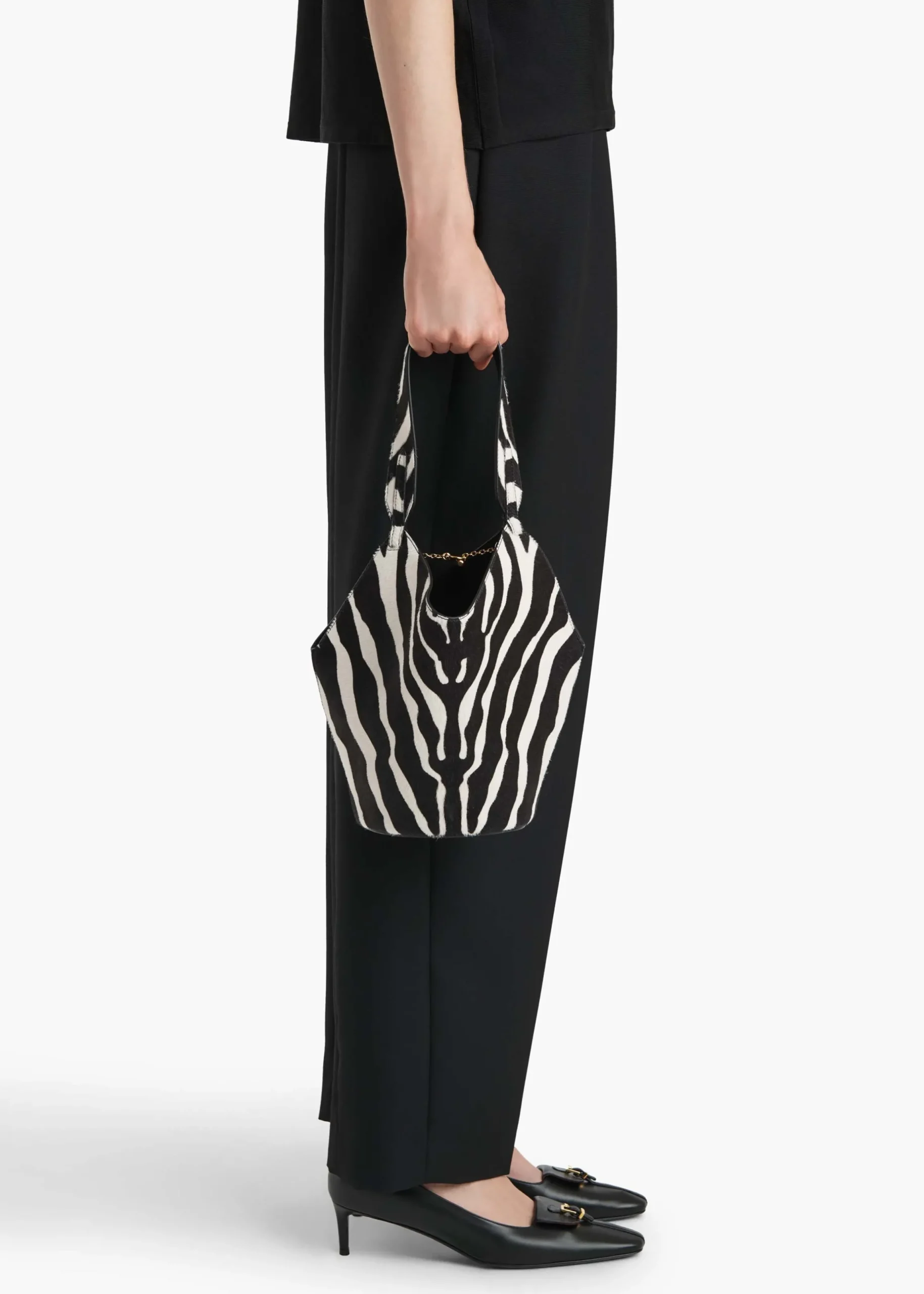 Mini Lotus Tote in Zebra Print Haircalf and Black Suede