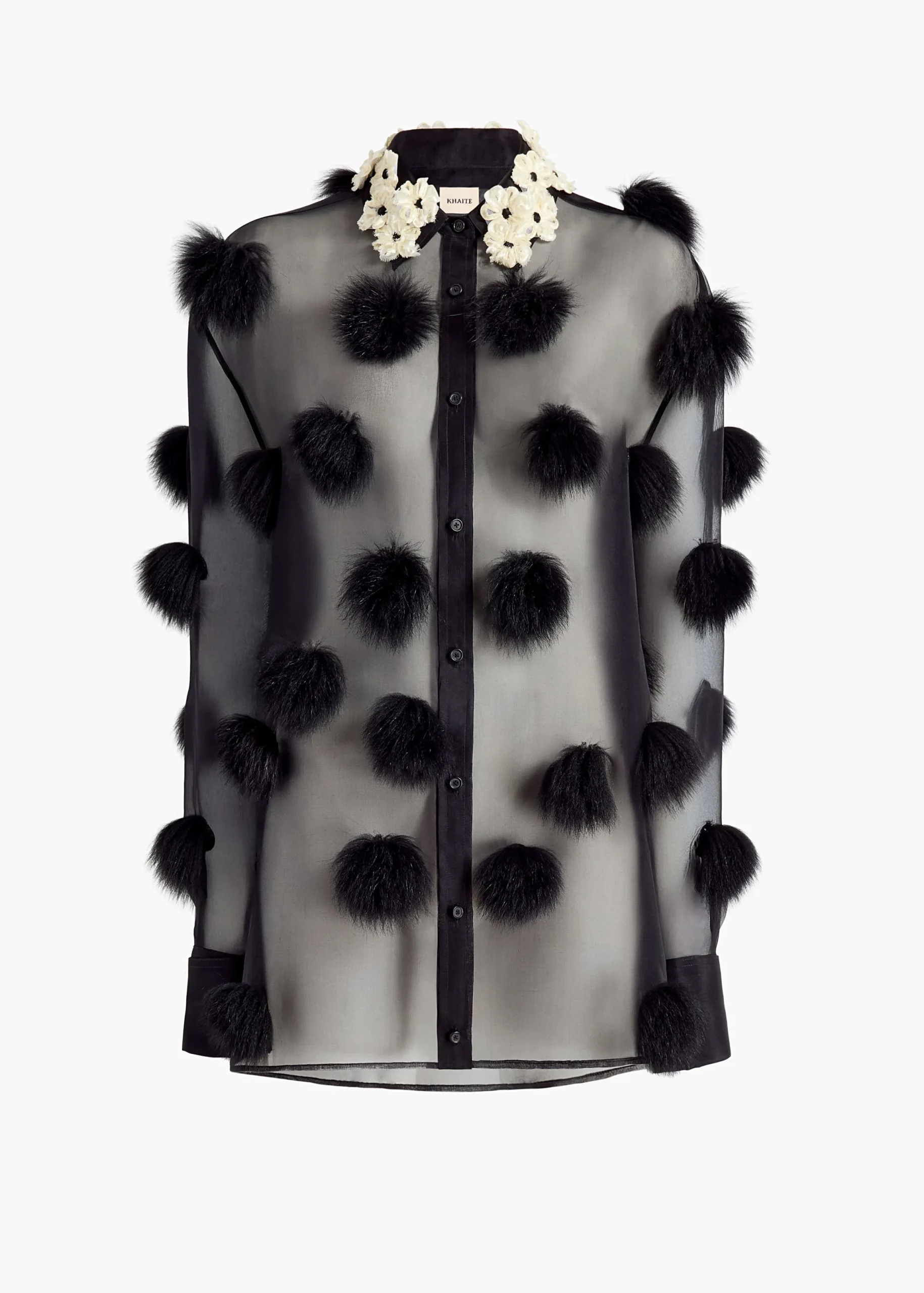 Naomi Top in Black with Fur Dot Embroidery