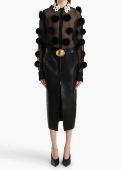 Naomi Top in Black with Fur Dot Embroidery