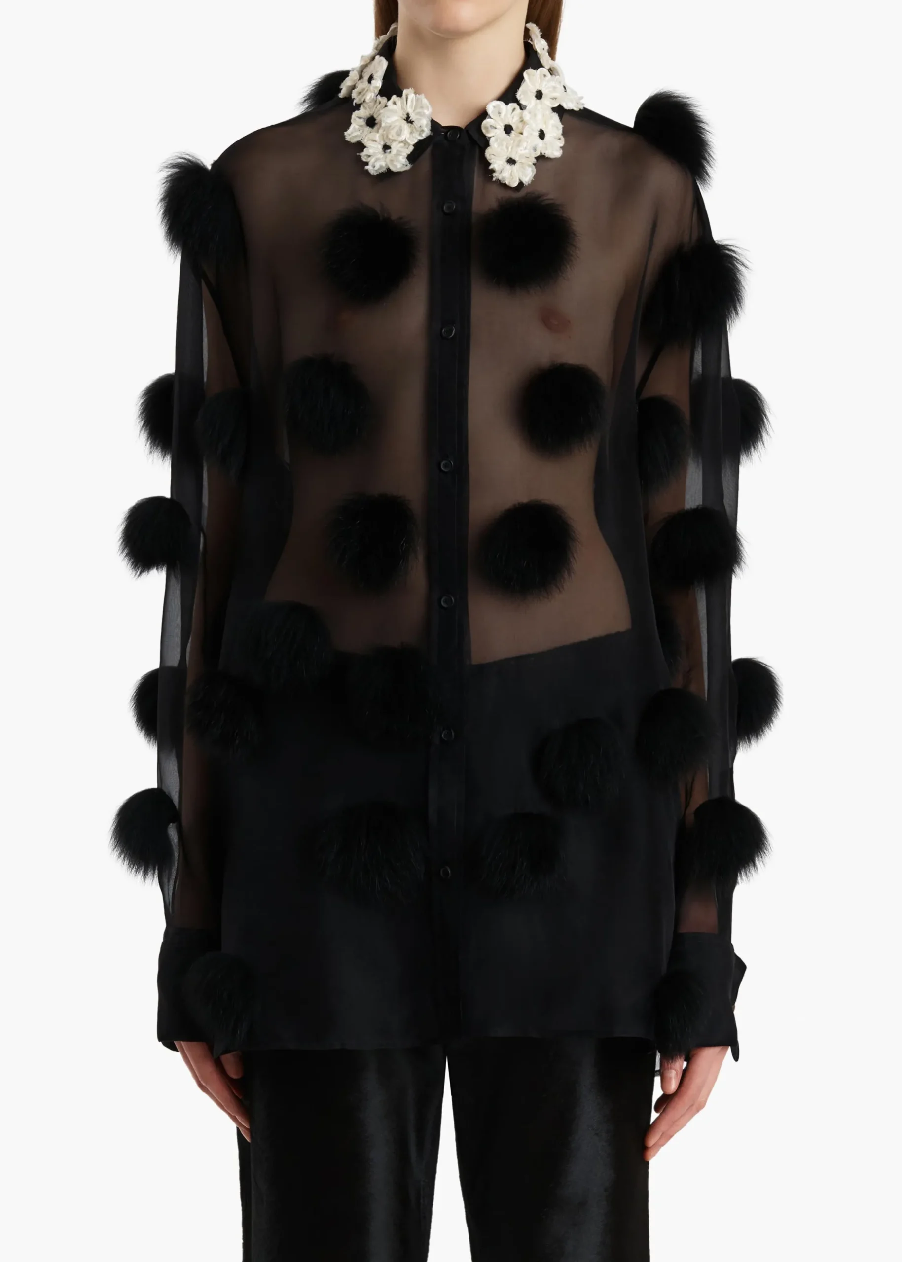 Naomi Top in Black with Fur Dot Embroidery