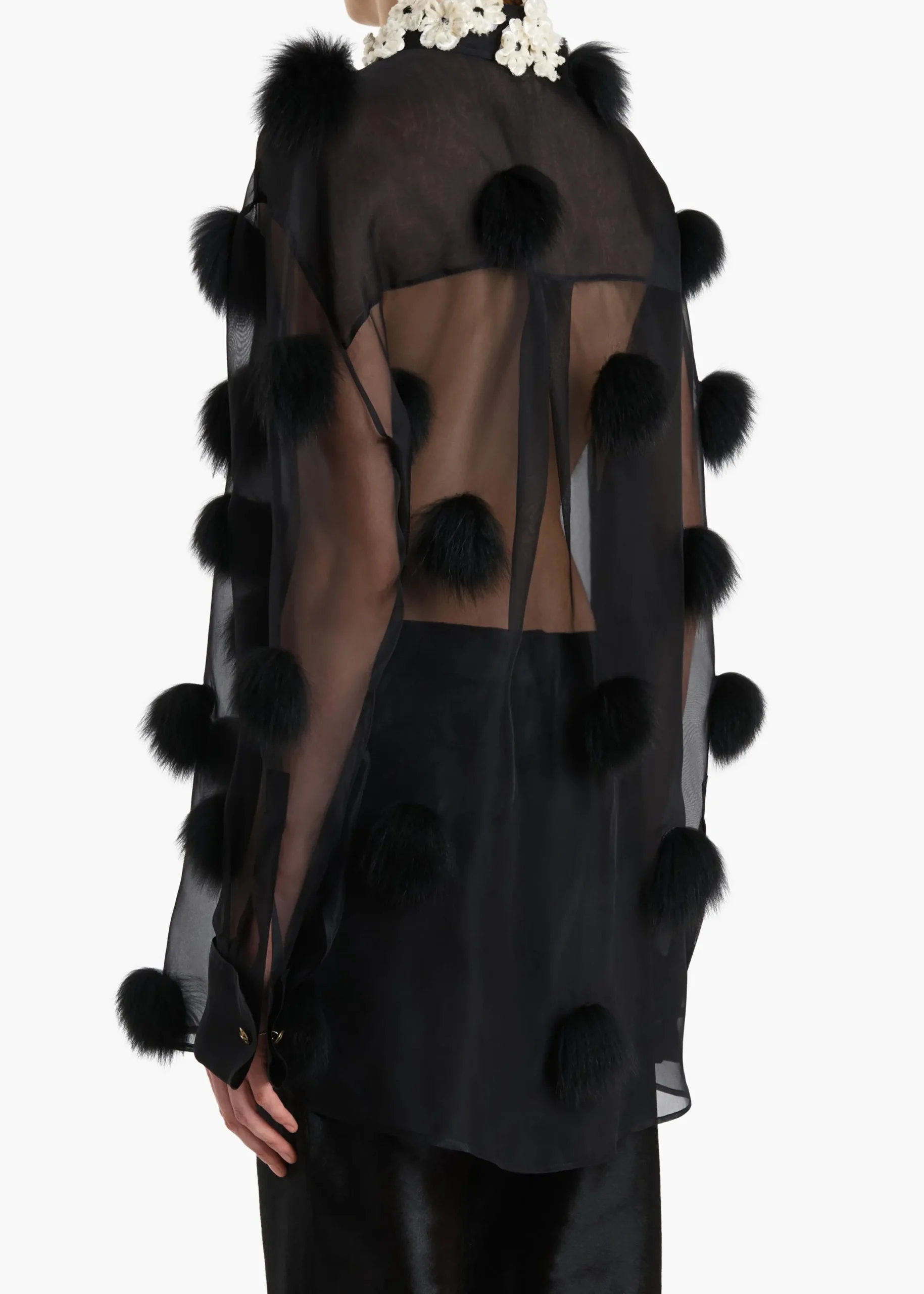 Naomi Top in Black with Fur Dot Embroidery