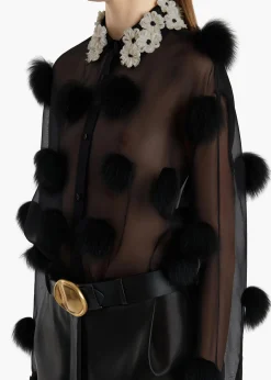 Naomi Top in Black with Fur Dot Embroidery