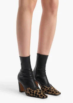 Nevada Stretch High Boot in Black Leather with Hyena Print Haircalf