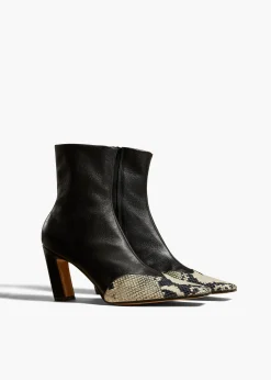 Nevada Stretch High Boot in Black with Natural Python-Embossed Leather