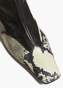 Nevada Stretch High Boot in Black with Natural Python-Embossed Leather
